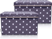 Cassa di stoccaggio per bambini - L 2-set (37x25x21 cm) - Cassa di stoccaggio per la camera da letto dei bambini - Scatole di stoccaggio per bambini (Antracite stella)