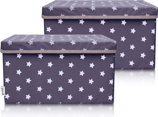 Cassa di stoccaggio per bambini - L 2-set (37x25x21 cm) - Cassa di stoccaggio per la camera da letto dei bambini - Scatole di stoccaggio per bambini (Antracite stella)