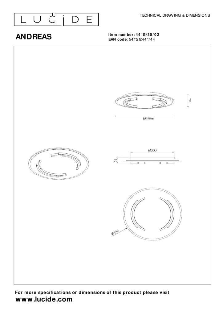 Plafoniera LED Lucide Andreas 39,6cm 30W ottone rotonda