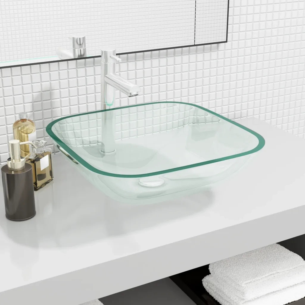 Lavandino in Vetro 42x42x14 cm Trasparente 345236