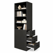Libreria stretta 60x38x180 cm nera con cassetti laterali
