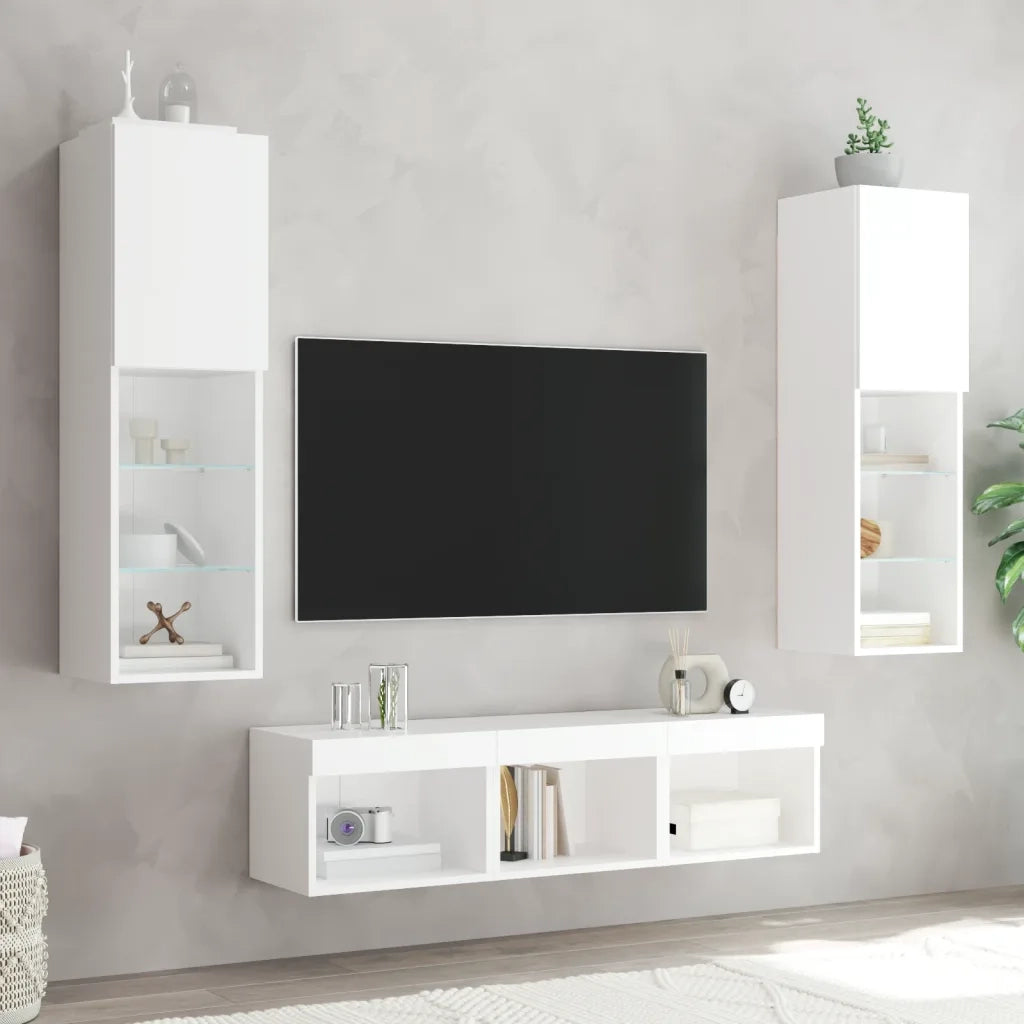Mobili TV a Muro con LED 5pz Bianchi in Legno Multistratocod mxl 86255