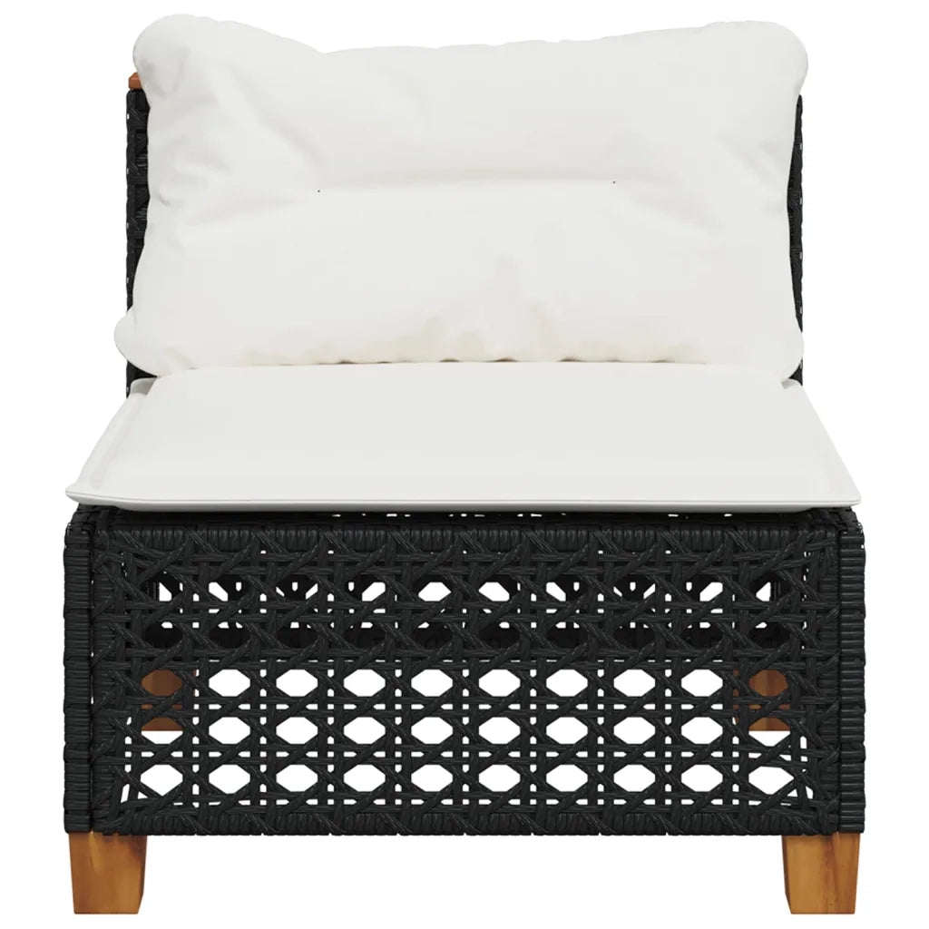 Divano Giardino Senza Braccioli con Cuscini Nero in Polyrattan 365926