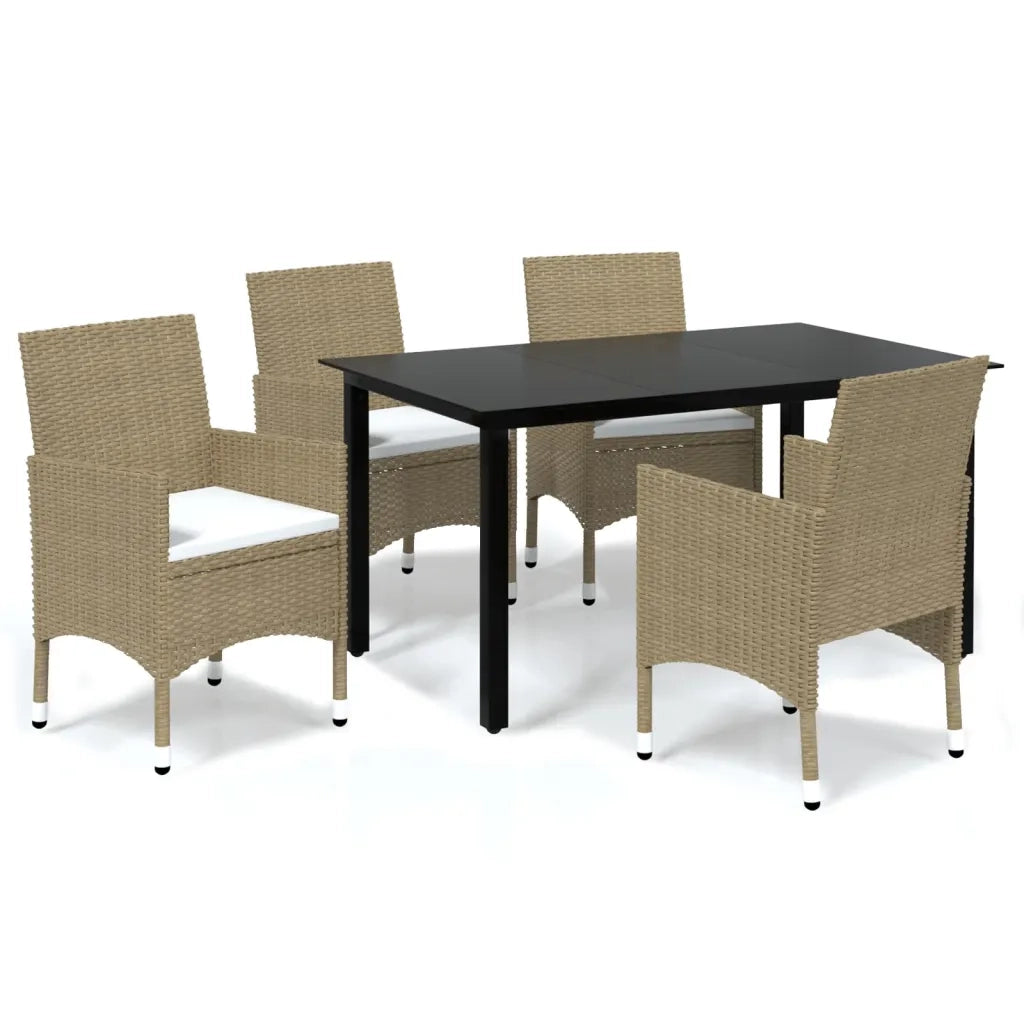 Set Pranzo da Giardino 5 pz con Cuscini in Polyrattan Beige cod mxl 43697