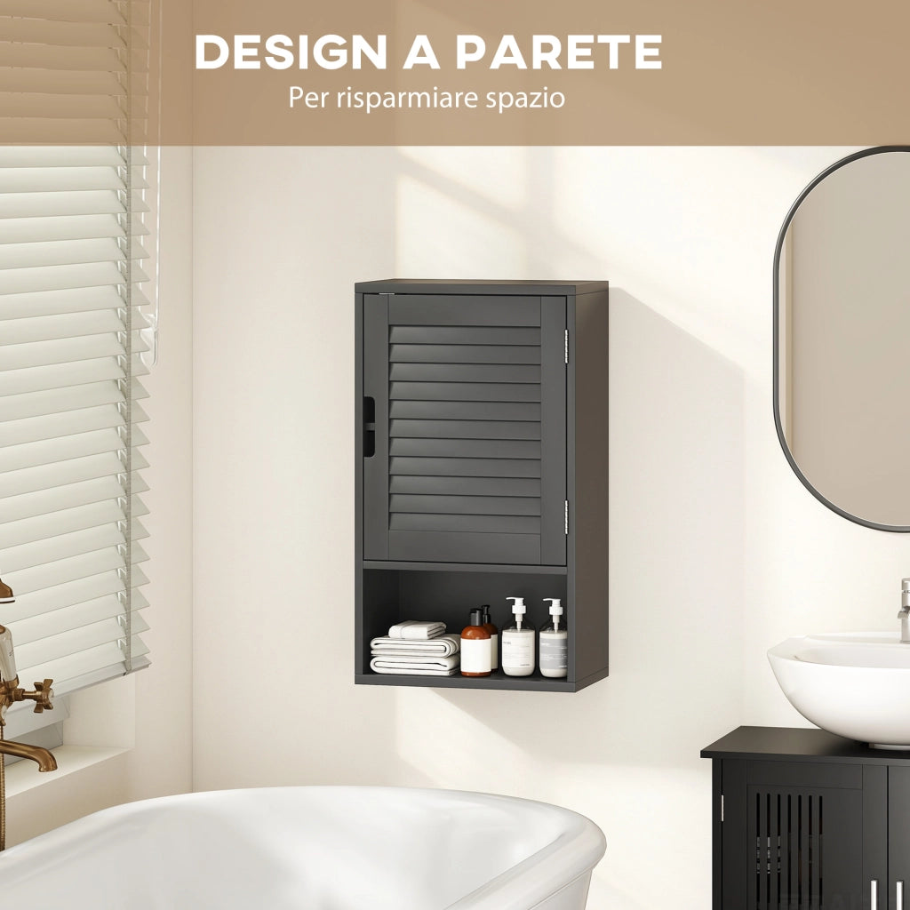 Armadietto Bagno a Parete 40x20x60 cm con Ripiano Regolabile e Anta Ammortizzata in MDF Nero