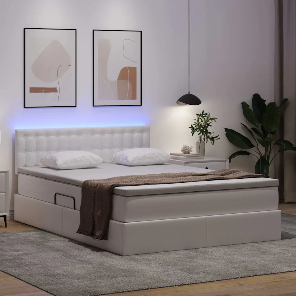 Letto con contenitore e LED con led Bianco Puro 140 x 200 cm 3371034