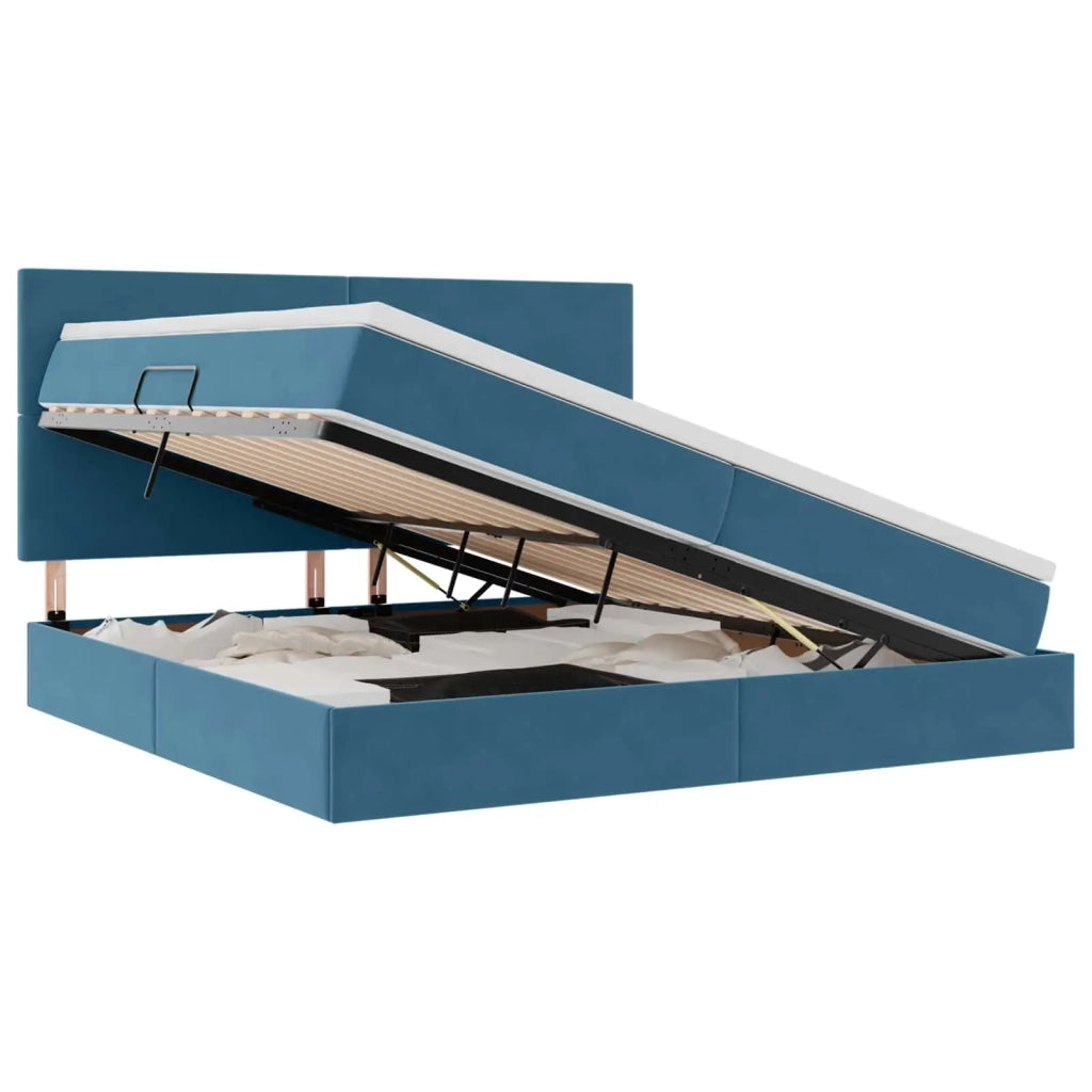 Letto con contenitore e materasso Blu Scuro 200 x 200 cm