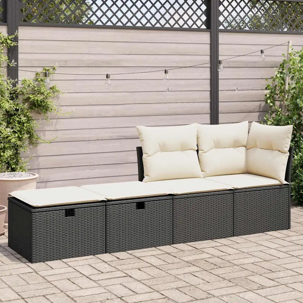 Set Divani da Giardino con Cuscini 2 pz | Set Salotto da Giardino Nero Polyrattan Acacia