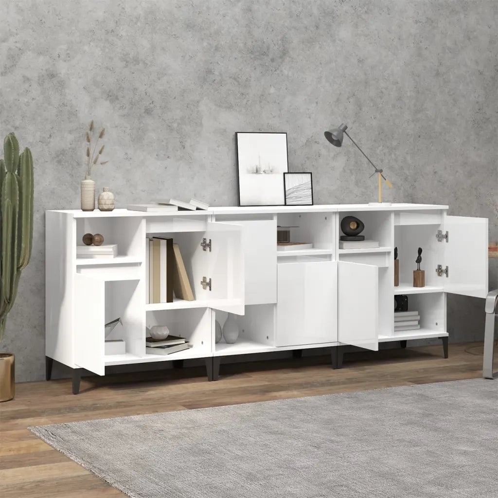 Credenze 3pz Bianco Lucido 60x35x70 cm in Legno Multistratocod mxl 77558