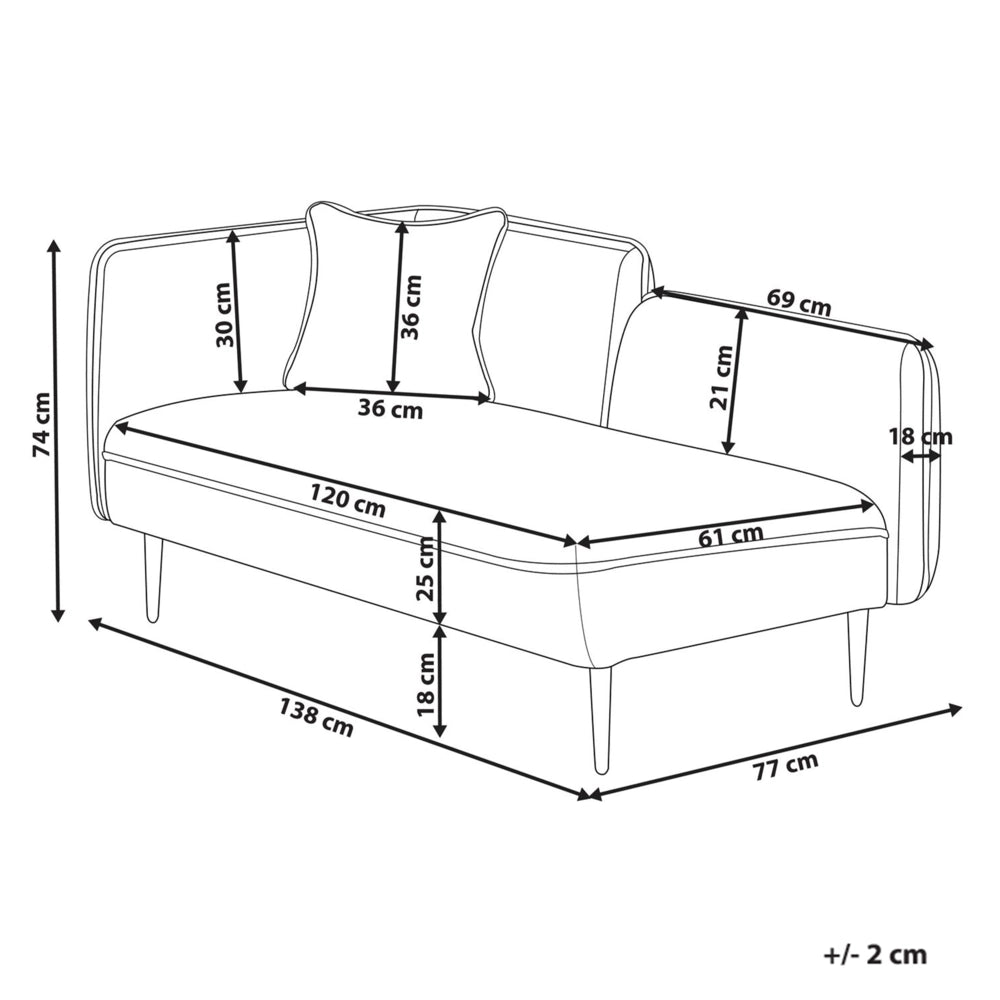 Chaise longue sinistra in poliestere bianco sporco con cuscino e gambe metallo stile moderno