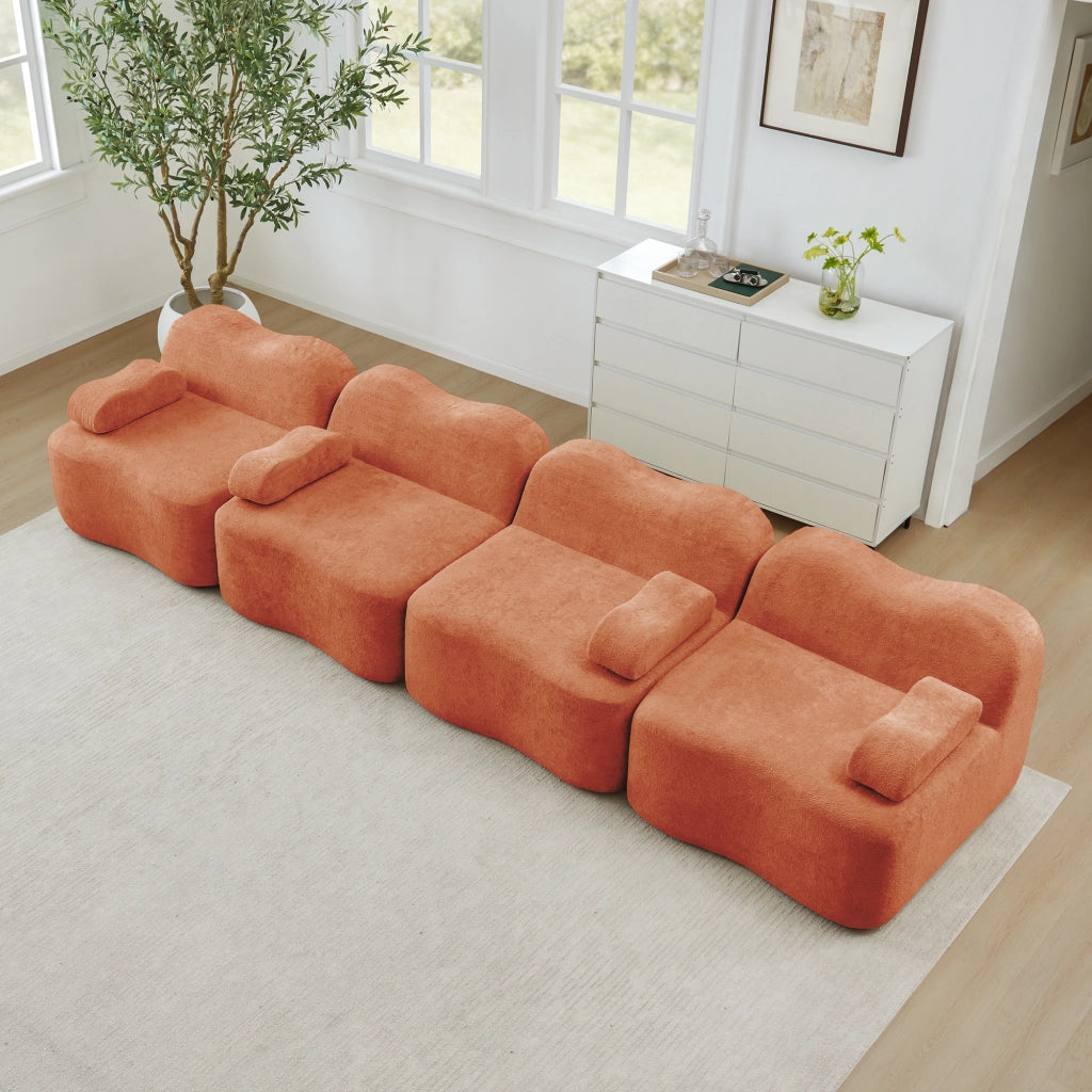 DIVANO modulare in velluto 384x98x70 cm arancione