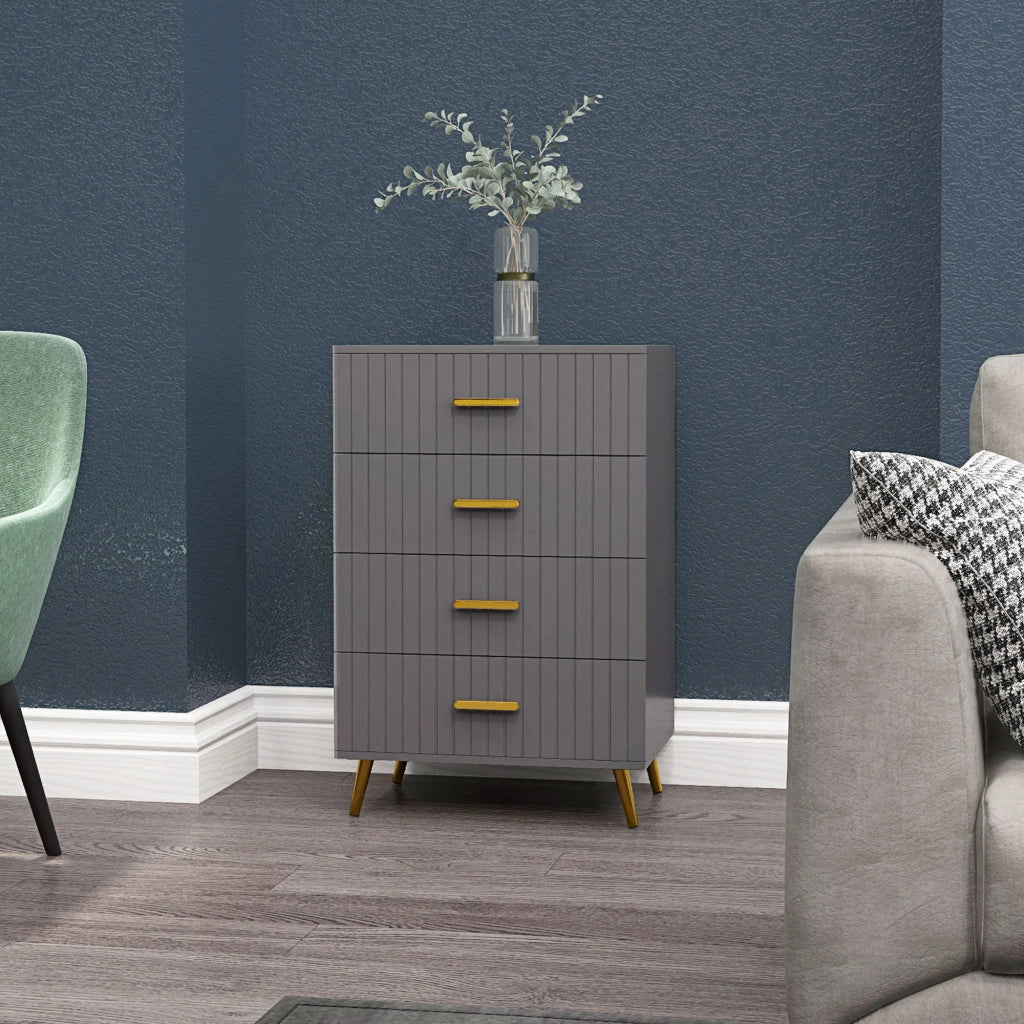 Cassettiera 4 Cassetti Moderna in Legno e Alluminio, 60x40x90 cm, Oro e Grigio Scuro