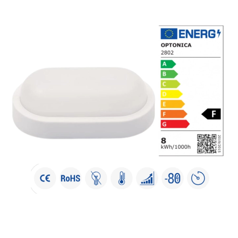 Plafoniera led ovale optonica 2802 8w 4500k ip54