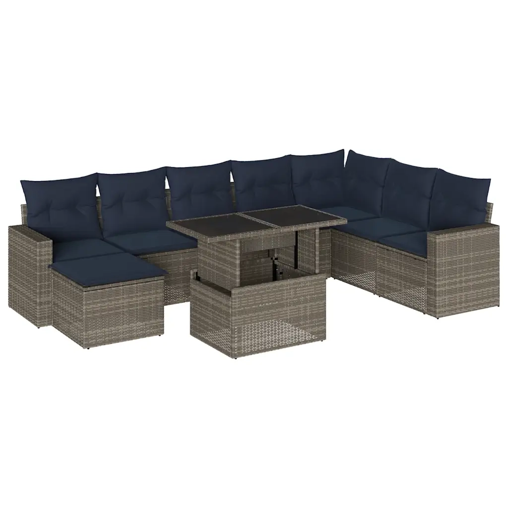 Set Divani da Giardino 9 pz con Cuscini Grigio in Polyrattan 3267471