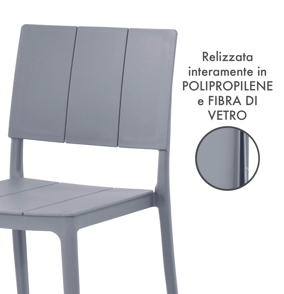 Set 4 Sedie In Polipropilene e Fibra Di Vetro Sedia Cucina Trattamento Uv Antiscolorimento Giardino Interno Esterno Moderne Robuste Resistenti Seduta Terrazzo Soggiorno Bar Ristorante Impilabili Livia-Grigio