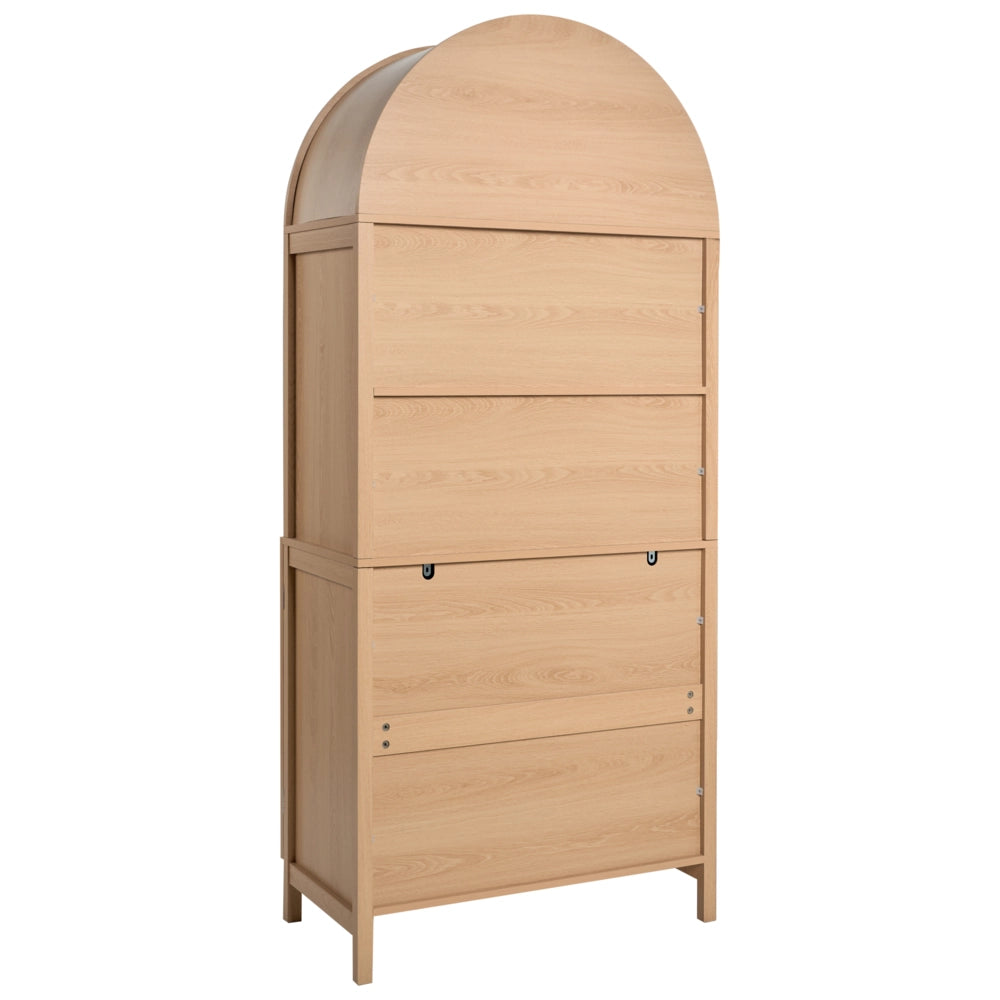 Libreria a 5 ripiani in MDF con gambe in legno, ante chiuse marrone chiaro stile rustico