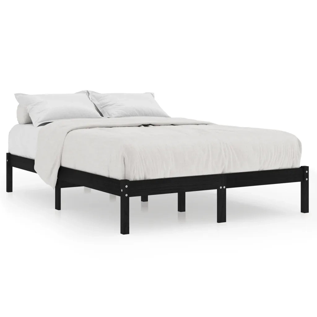 Giroletto-Struttura Letto Nero in Legno Massello di Pino 200x200 cm 408418