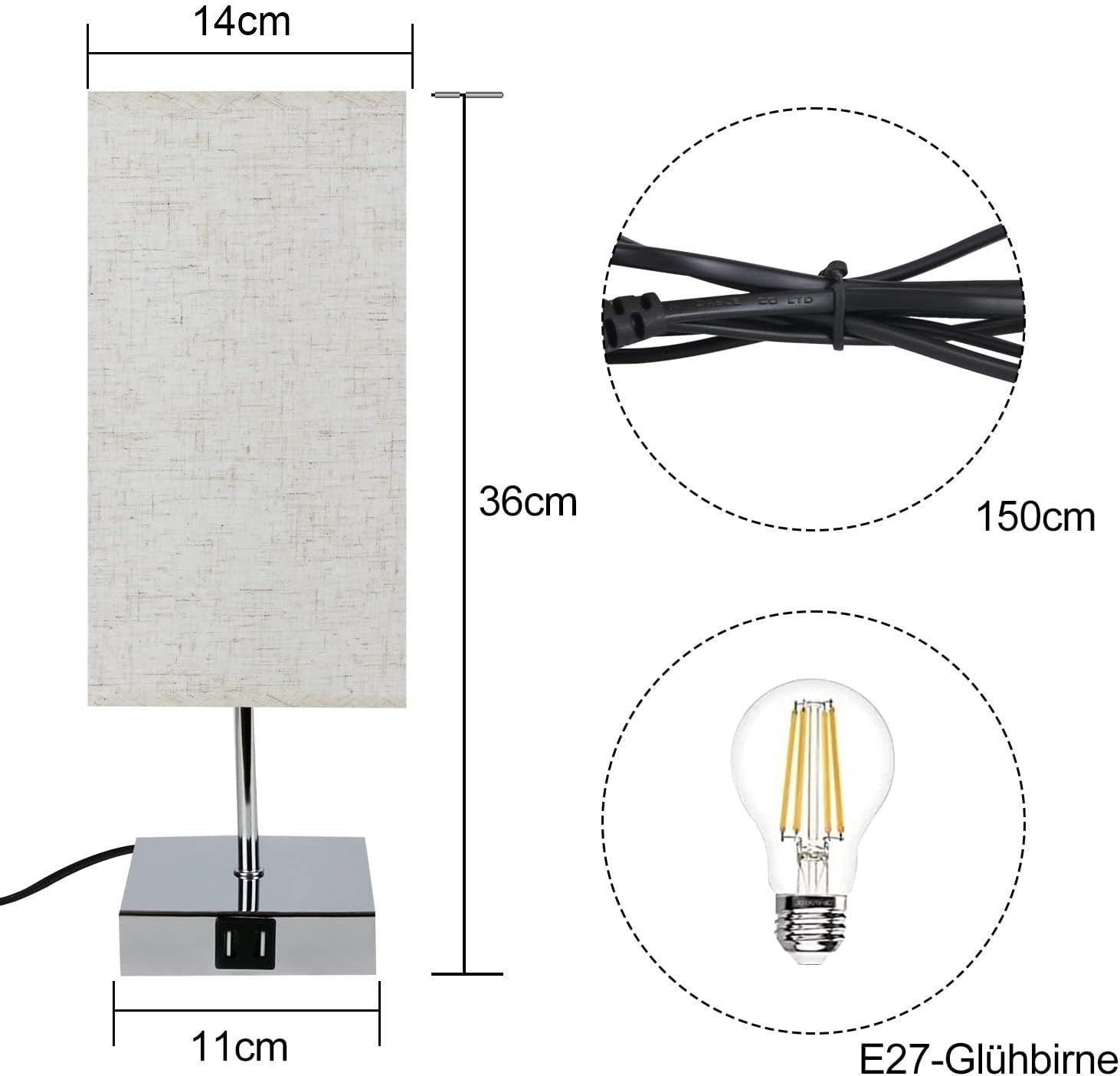 ZMH Lampada da tavolo vintage touch dimmerabile E27 LED USB ricarica intercambiabile per comodino camera letto