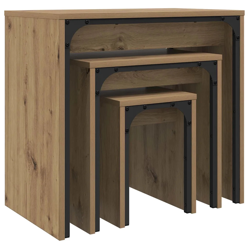 3 pz Tavolino da salotto | Tavolino da caff¨¨ | Tavolino da Soggiorno Rovere artigianale Legno multistrato
