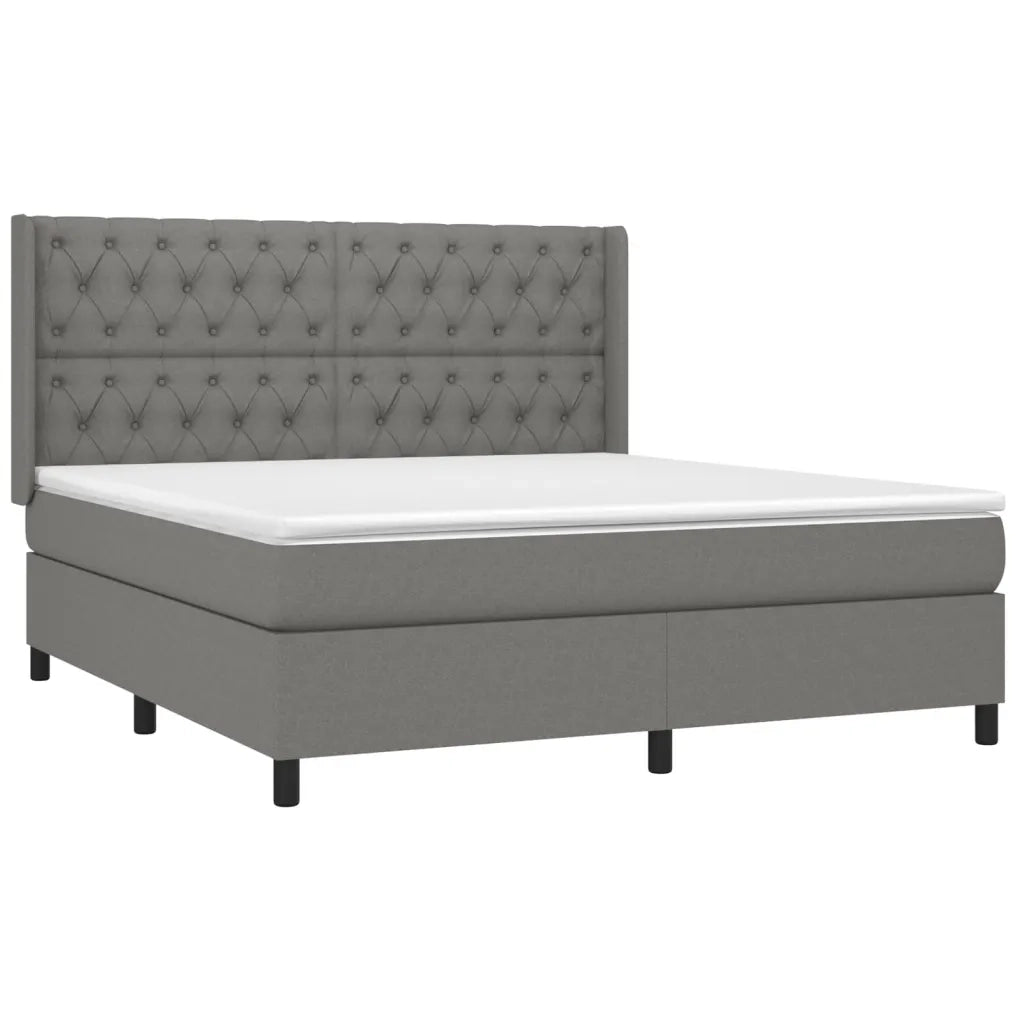 Letto a Molle Materasso e LED Grigio Scuro 160x200cm in Tessuto 3138566