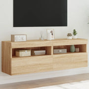 Mobili TV a Parete con Luci LED 2 pz-Credenza per TV sospesa Rovere Sonoma 60x30x40 cm