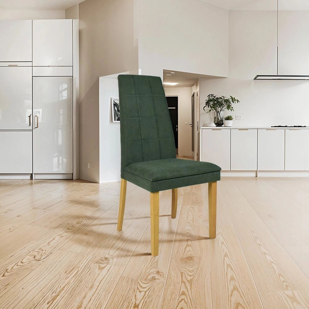 Set 2 Sedie imbottite con struttura in legno rovere e tessuto verde Tim