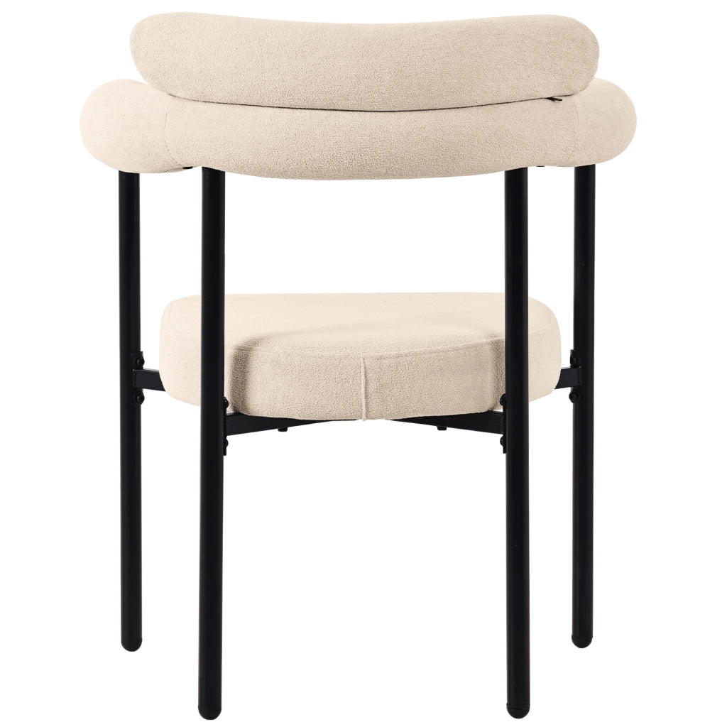 Sedia imbottita beige in tessuto effetto camoscio, struttura in ferro, seduta ampia ed ergonomica, per sala da pranzo, soggiorno e studio