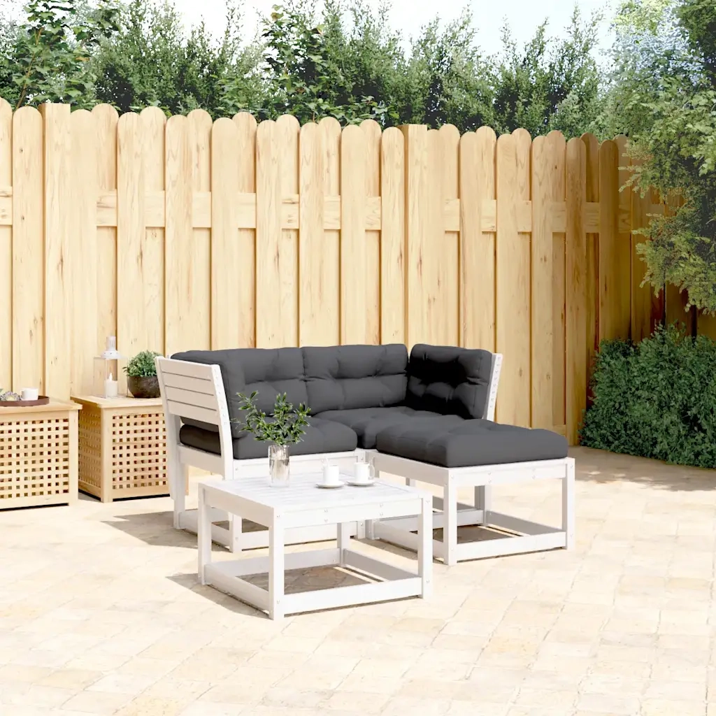 Set Divani Giardino 3 pz | Set Salotto da Giardino con Cuscini Bianco Legno Massello Pino