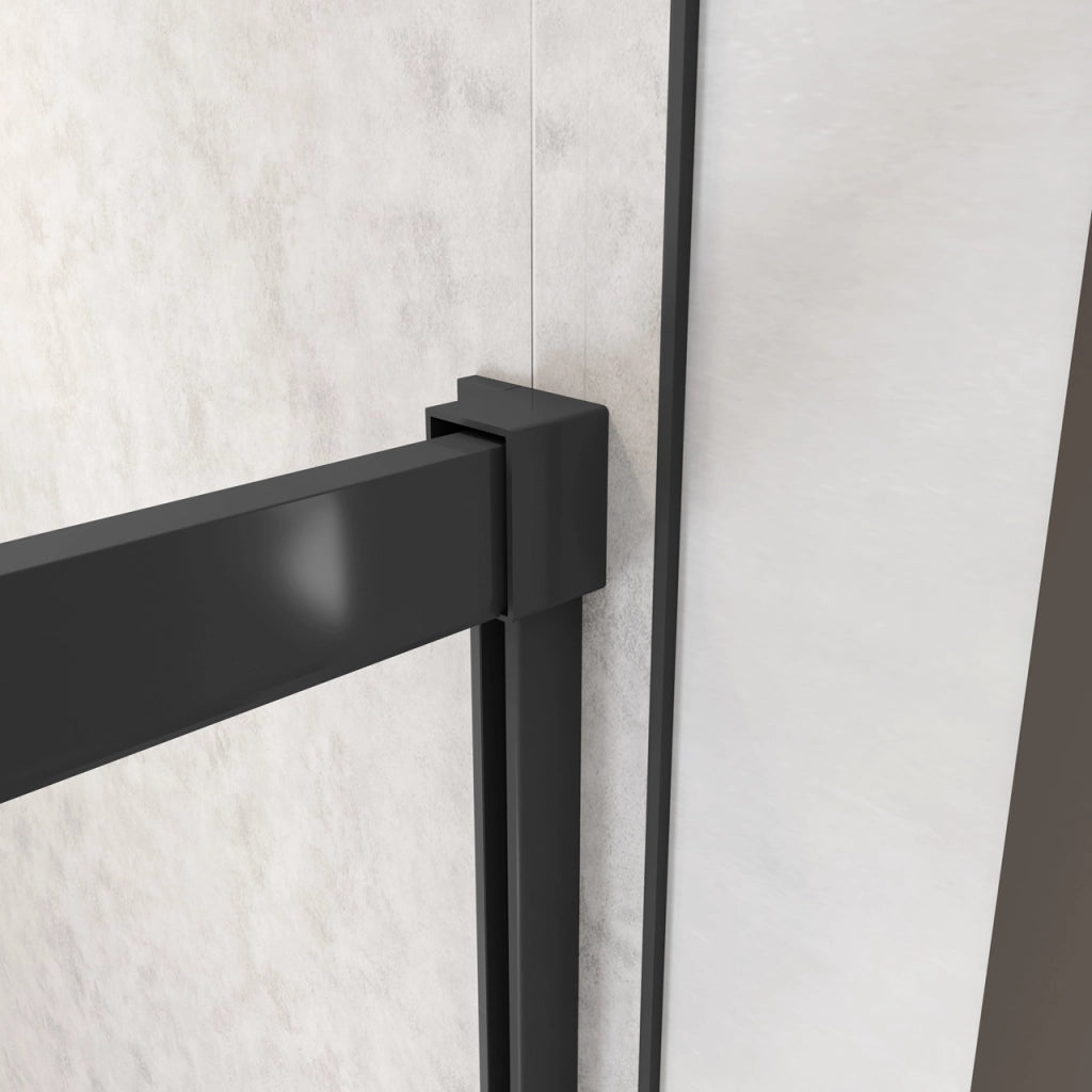 195 cm Box Doccia Angolare 140X70 cm Porta Scorrevole con Parete Fissa Vetro 8 mm Temperato Anticalcare Trasparente Profilo Nero Opaco Softclose