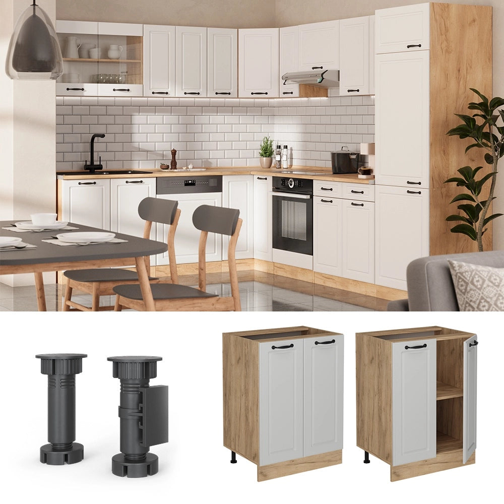 Mobiletto base cucina R-Line Bianco rustico/Rovere dorato 60 cm senza piano di lavoro Vicco