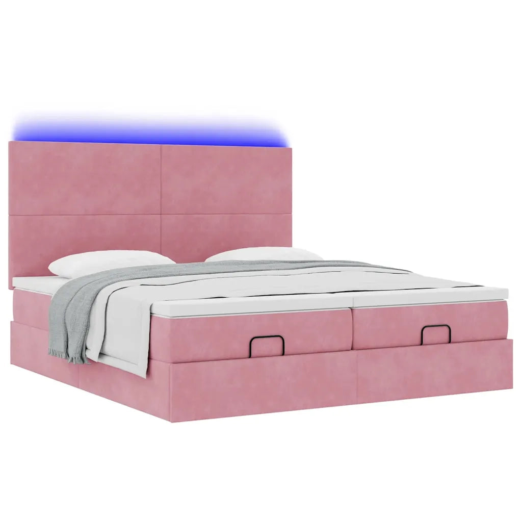 Struttura Letto Pouf con Materassi Rosa 160x200 cm Velluto 3314602