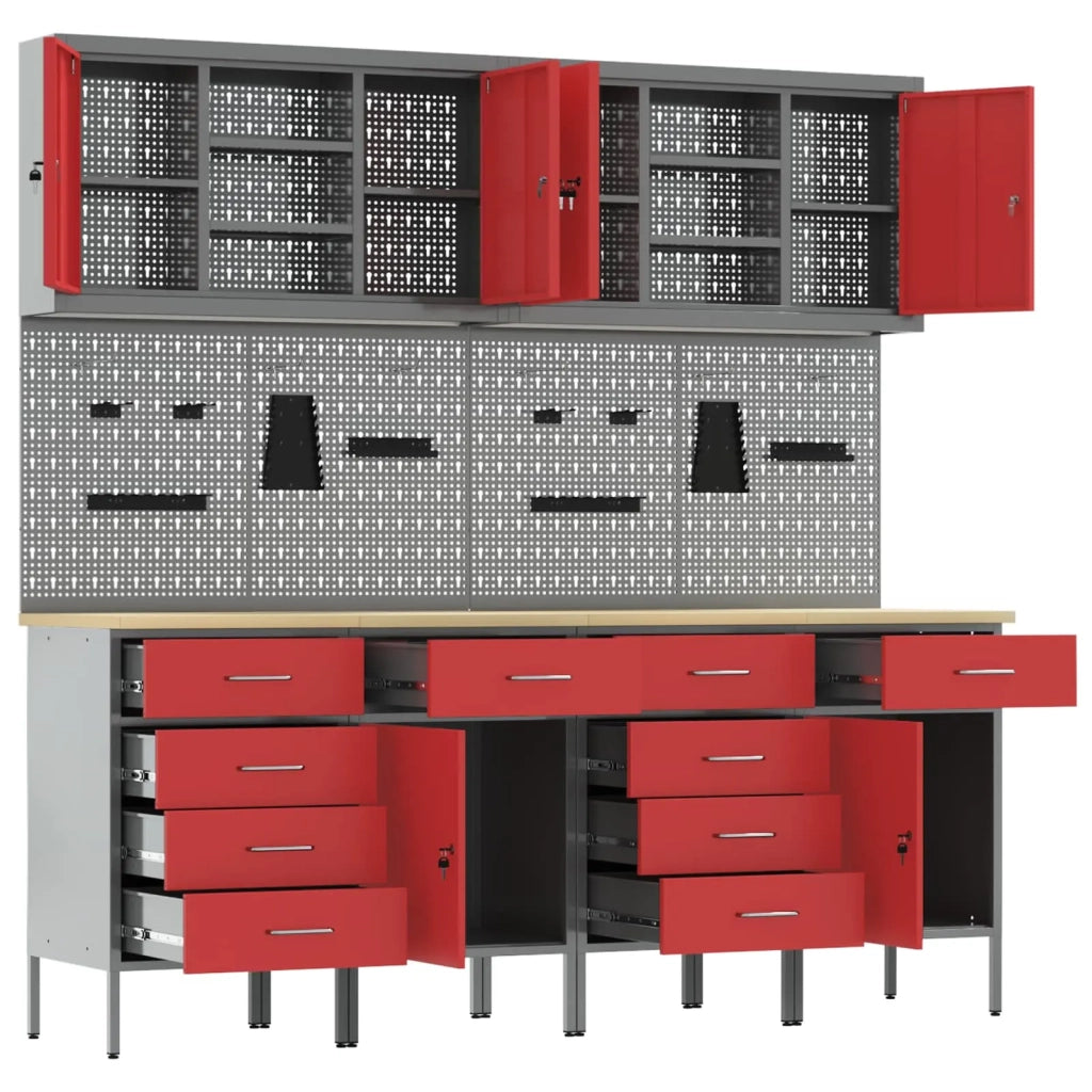 Mobile da lavoro 10 pcs Rosso Legno ingegnerizzato e acciaio 3321489