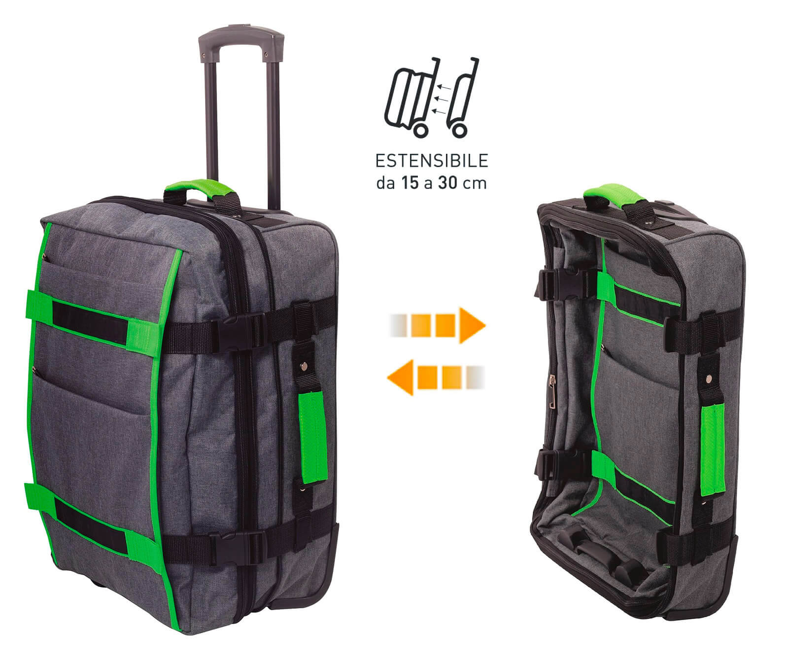 Trolley Valigia Bagaglio a Mano Morbida Espandibile in Poliestere 2 Ruote Ravizzoni Salvaspazio Grigio/Coral