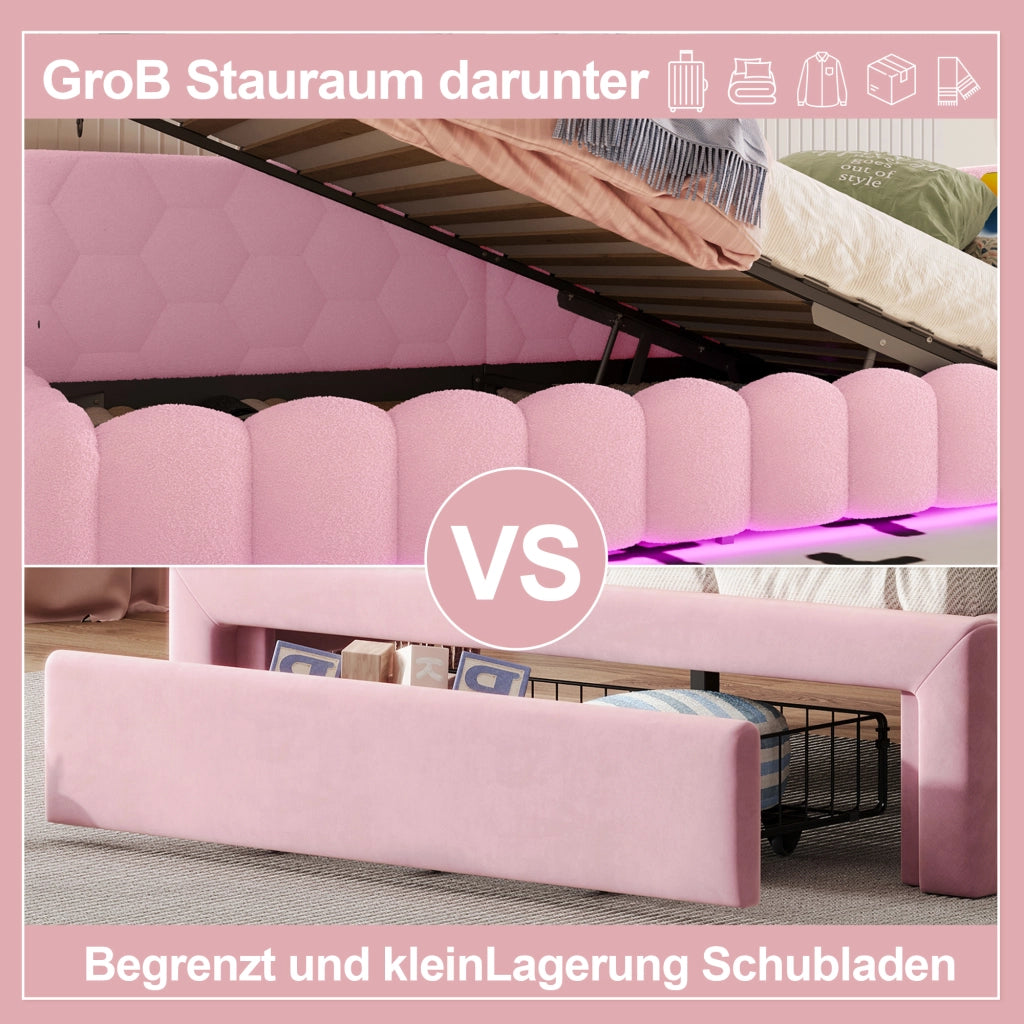 Daybett con funzione divano letto in velluto rosa 90x200 cm