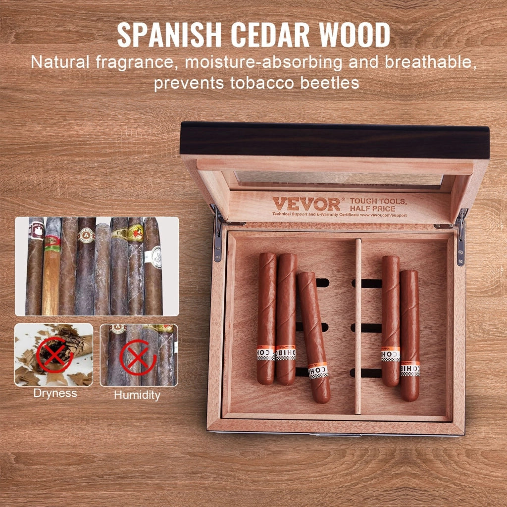 Sigari Humidor Scatola Umidificatore Igrometro Cassetto Cedro 50 Sigari