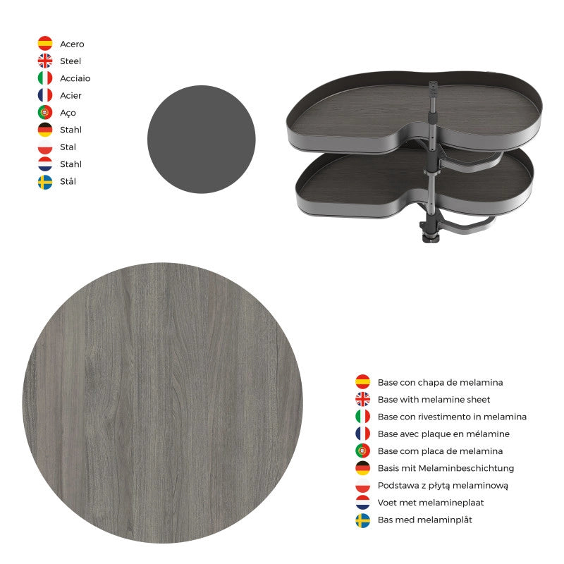 Carrello estraibile Harmony con chiusura soft, Modulo larghezza 300mm altezza 800mm, Acciaio e Legno, Grigio antracite