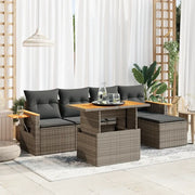 Set Divano da Giardino 6pz con Cuscini Grigio Polyrattan Acacia