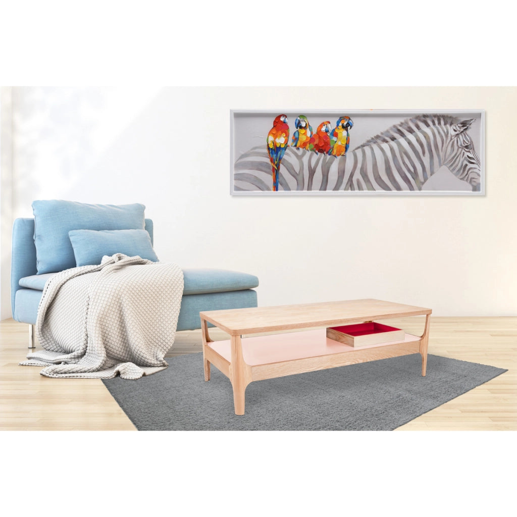 Tavolino da caffe' Addison III in frassino con ripiano rosa 120x60 cm