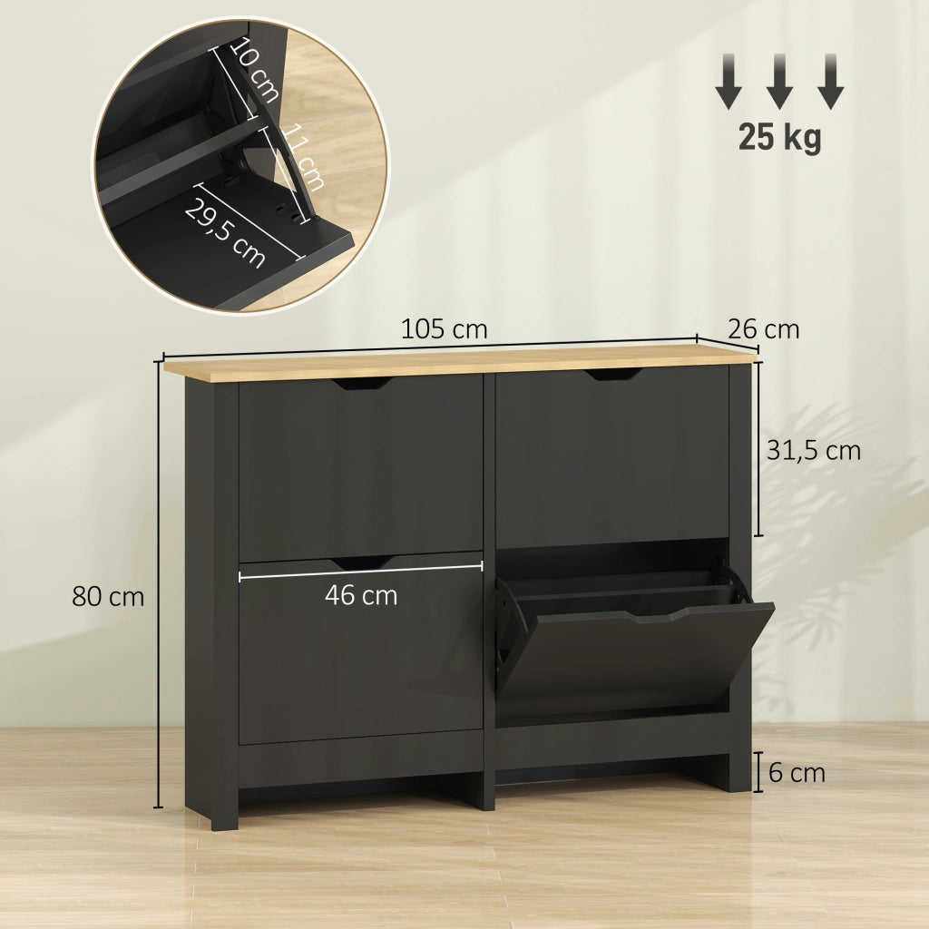 Scarpiera con cassetti e ripiani regolabili ¨C zephmum ¨C nero e legno naturale 60x30x100