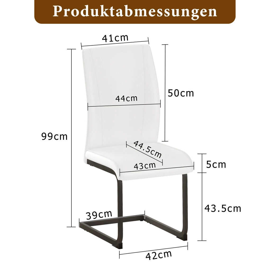 Set di 2 sedie da pranzo in similpelle bianca con gambe in metallo nero; design ergonomico