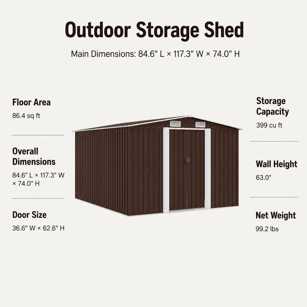 Garden Shed 257x298x178 Cm Metal Brown