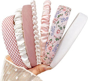 Set di 7 fascette per capelli - Fascette per capelli - Fascette per donne - Diademi per donne - Fascette antiscivolo imbottite con stampa di fiori - Set di accessori per capelli con sciarpa - Rosa