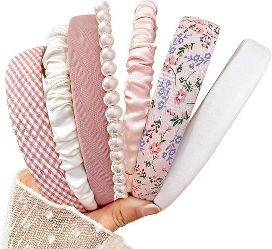 Set di 7 fascette per capelli - Fascette per capelli - Fascette per donne - Diademi per donne - Fascette antiscivolo imbottite con stampa di fiori - Set di accessori per capelli con sciarpa - Rosa