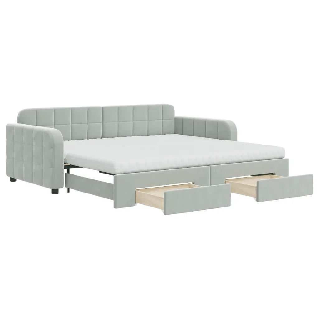 Divano Letto Estraibile Cassetti Grigio Chiaro 90x190cm Velluto 3197014