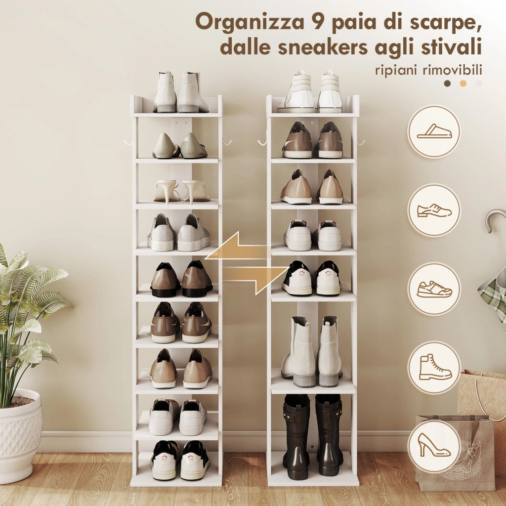 Scarpiera Organizzatore di Scarpe 9 Ripiani per Ingresso Bianco