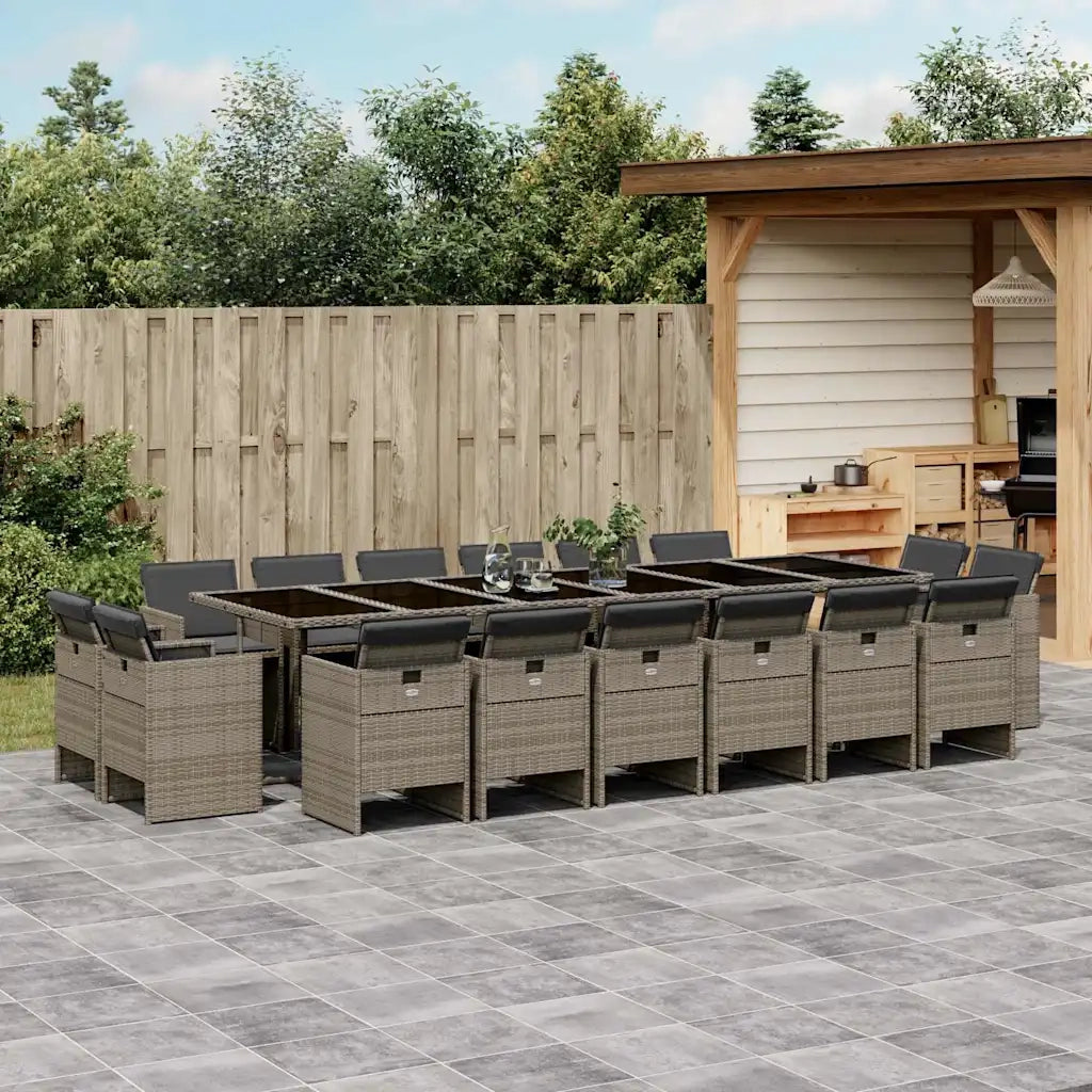 Set da Pranzo da Giardino 17pz con Cuscini Grigio in Polyrattan 3277831