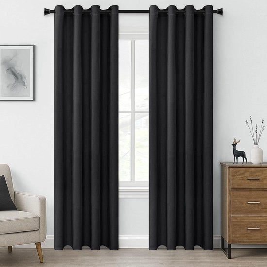Tende termiche trasparenti con occhielli, 240 x 140 cm, nero, set da 2 - Per alberghi, uffici, salone