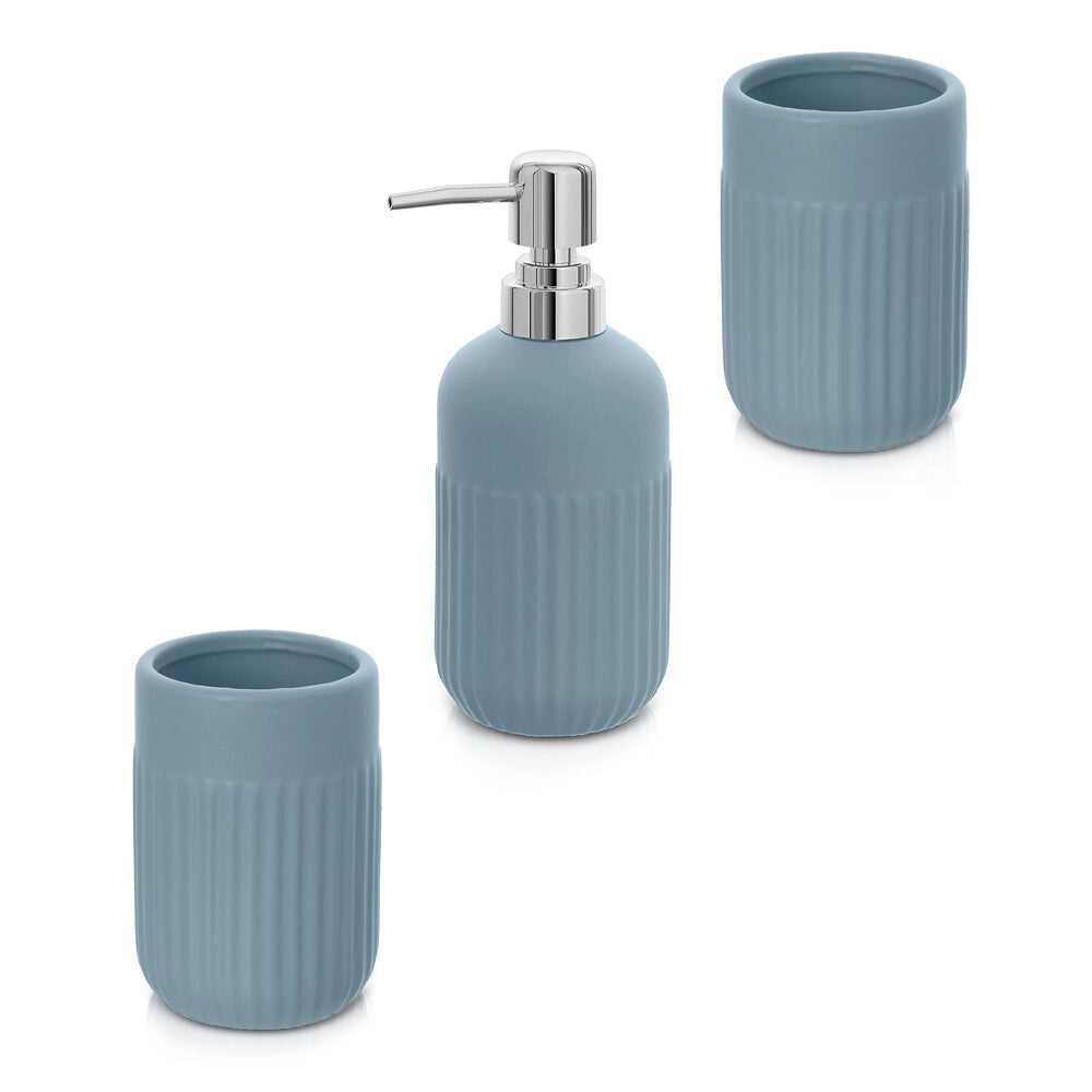 Set accessori bagno in ceramica turchese opaca con dispenser sapone e due portaspazzolini Cup
