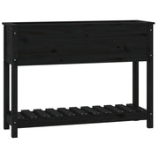 Fioriera | Cassetta per fiori | Vaso con Mensola Nera 111,5x34,5x81 cm Legno Massello Pino
