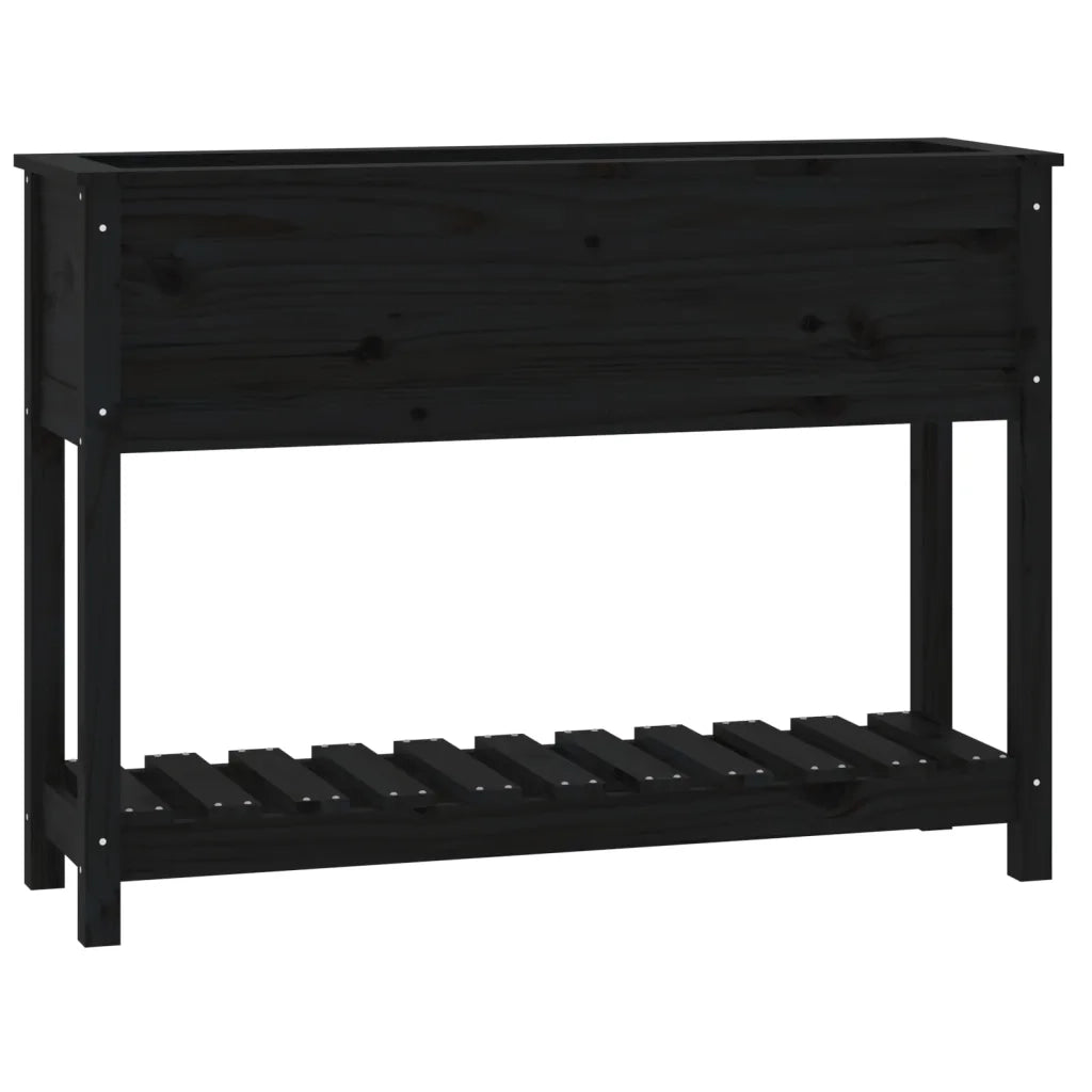 Fioriera | Cassetta per fiori | Vaso con Mensola Nera 111,5x34,5x81 cm Legno Massello Pino
